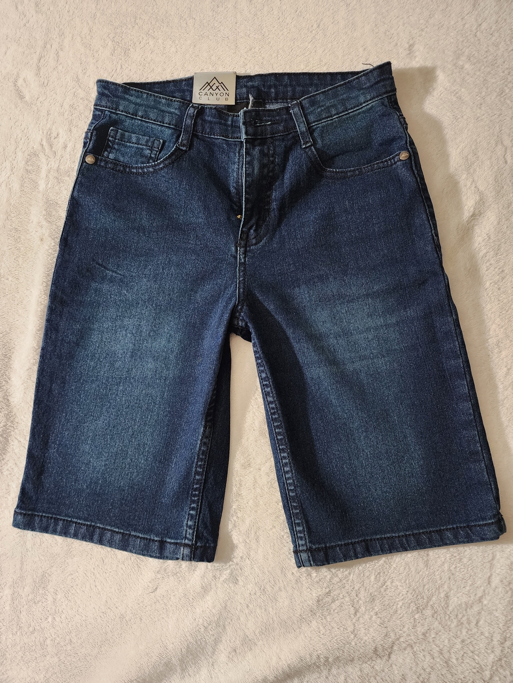 Canon Club Dark Blue Denim Bermuda Jeans with Black Patch